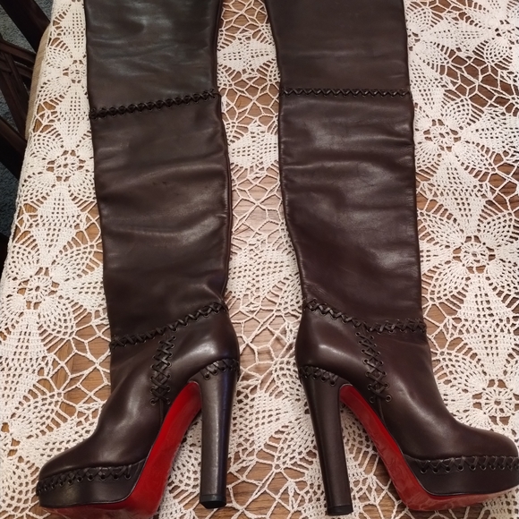 Christian Louboutin Shoes - Elegant Brown Over-the-Knee Boots